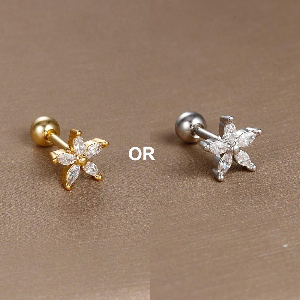 1PC 316L Stainless Steel Mini Zircon Cartilage Piercing Stud Earring For Women Girl Helix Tragus Body Jewelry Statement
