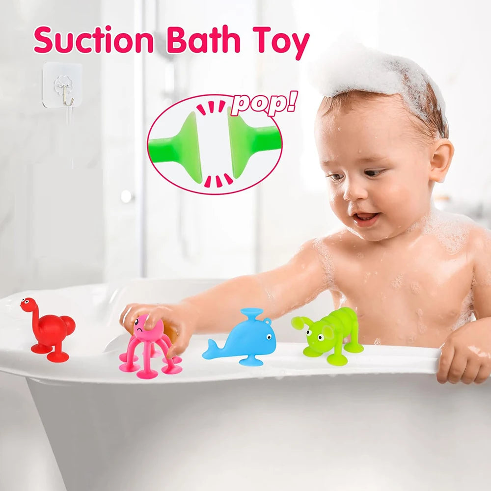 Baby Sucker Bath Toys for Kids Boys Girls Animal Shaped Suction Toys Parent-Child Interactive Game Window Travel Building Blocks