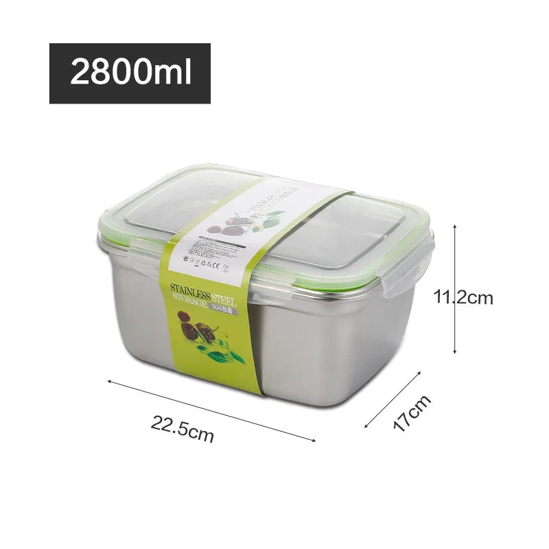304 Stainless Steel Fresh-keeping Box Sealed Leak Proof Lunch Box Fruit Box with Lid Dumpling Container Refrigerated Storage Box