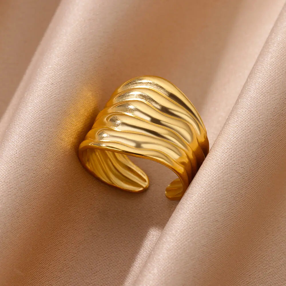 Irregular Geometric Chunky Opening Rings for Women Stainless Steel Gold Color Ring Aesthetic Wedding Waterproof Jewelry Gift
