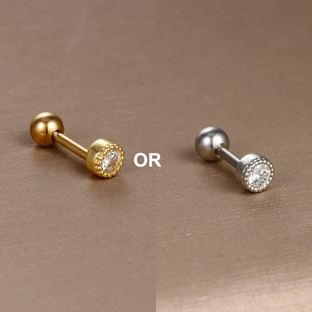1PC 316L Stainless Steel Mini Zircon Cartilage Piercing Stud Earring For Women Girl Helix Tragus Body Jewelry Statement