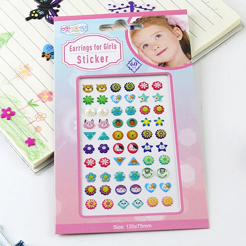 Earrings for Girls Sticker 3D Gem Glitter Shiny Crystal Resin Self-adhesive Earrings Nail Decoration Stickers Children's Gift
