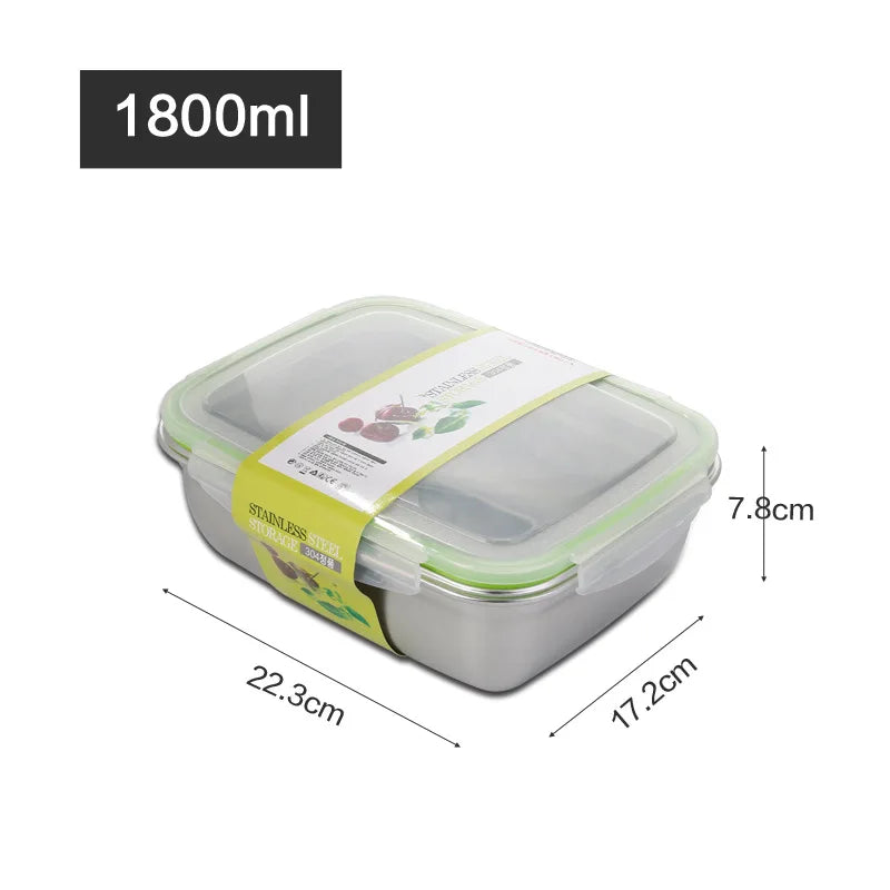 304 Stainless Steel Fresh-keeping Box Sealed Leak Proof Lunch Box Fruit Box with Lid Dumpling Container Refrigerated Storage Box
