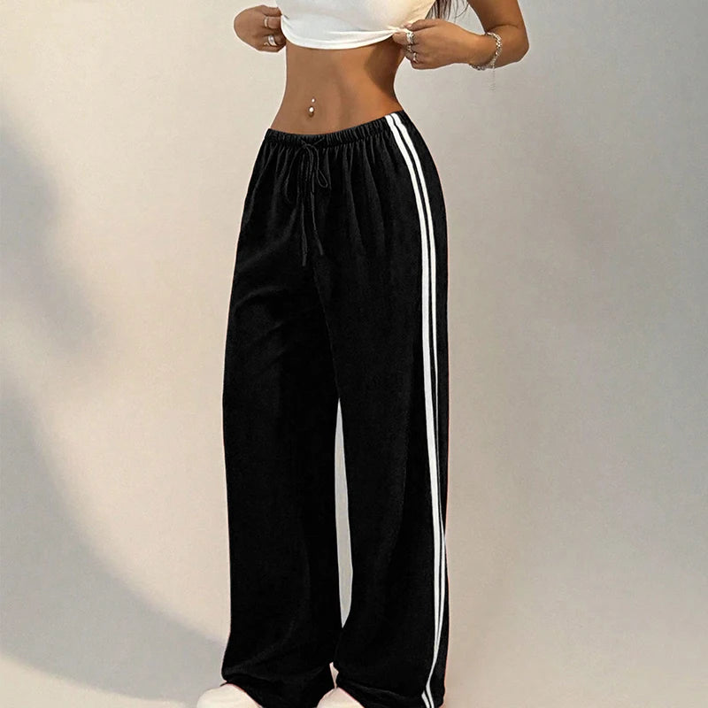 New Versatile Women's Pants Summer Streetwear Basic Straight Loose Casual Slim Trousers Lady Solid Simple Fashion Striped Pants
