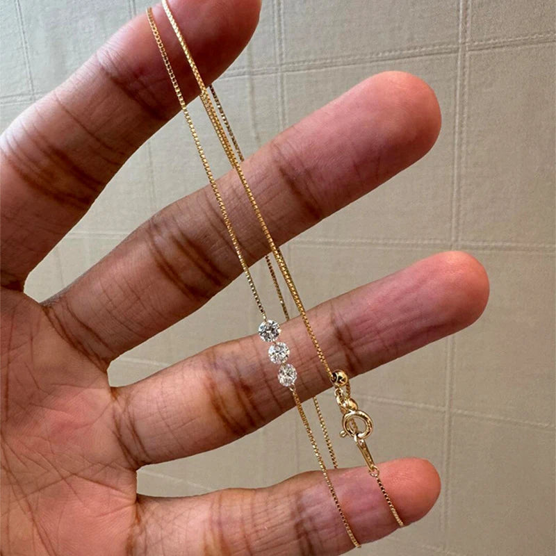 Three Zircon Thin Necklace for Women Simple Clavicle chain Delicate Elegant Jewelry Gifts Wedding Wholesale