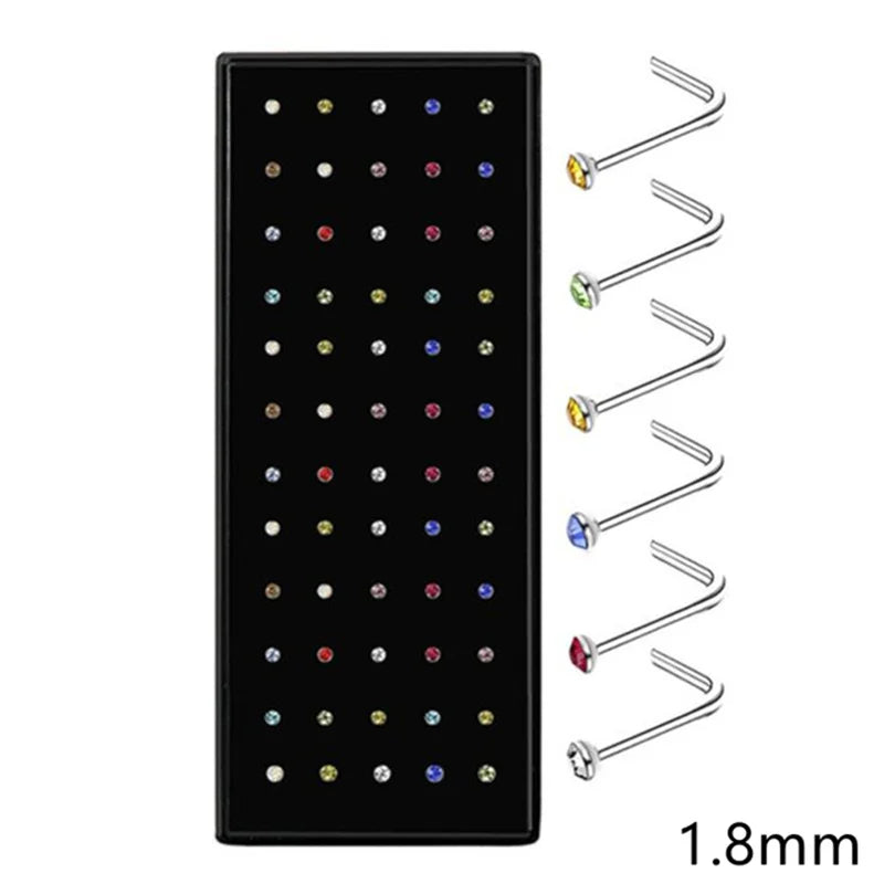 Fashion L Shape Rhinestone Crystal Stainless Steel Nose Piercing Ear Bone Women Hypoallergenic Body Jewelry Piercing
