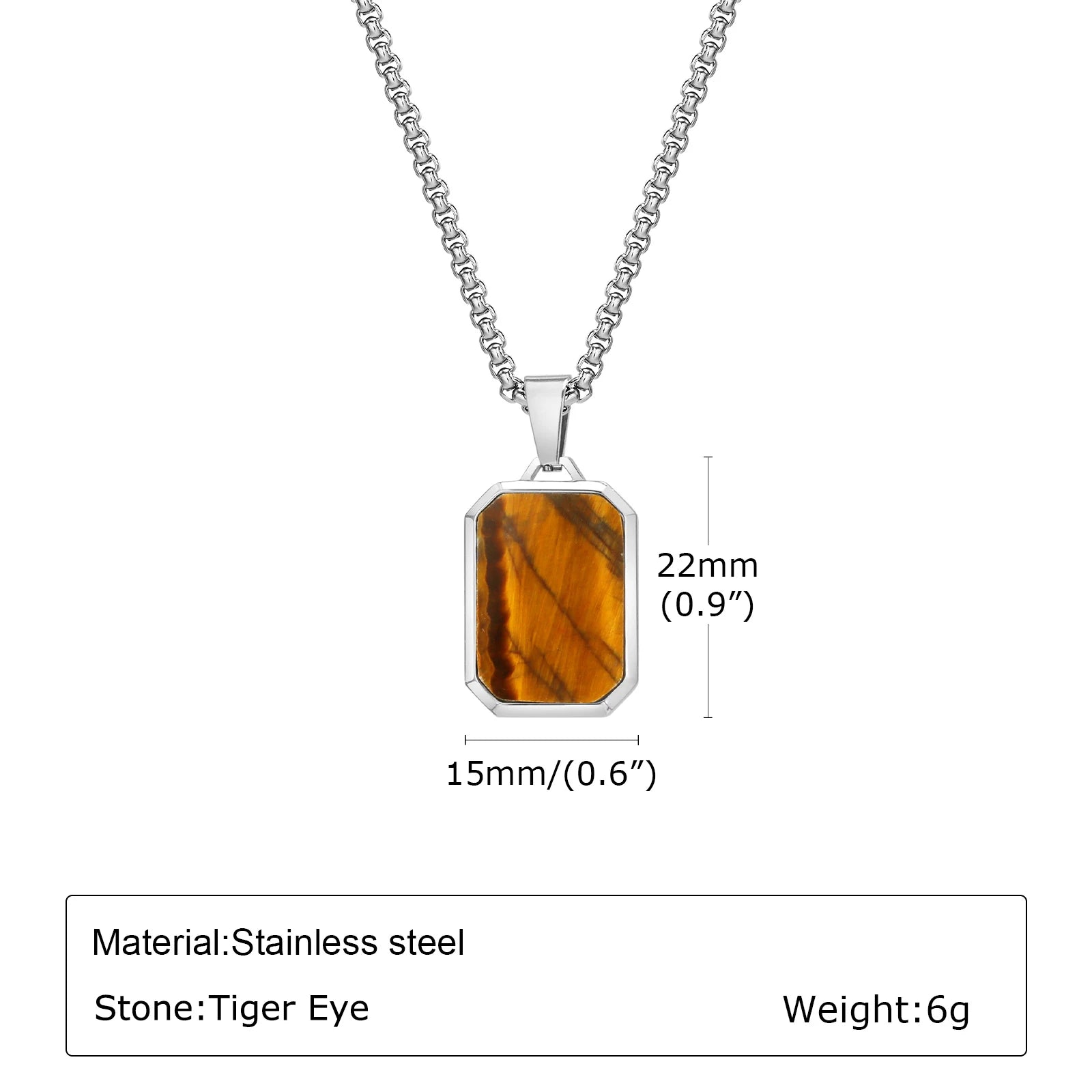 Trendy Pendant Necklaces for Men Boys,Square Natural Stone Stainless Steel Necklaces,New Hip Hop Cool Jewelry Gifts