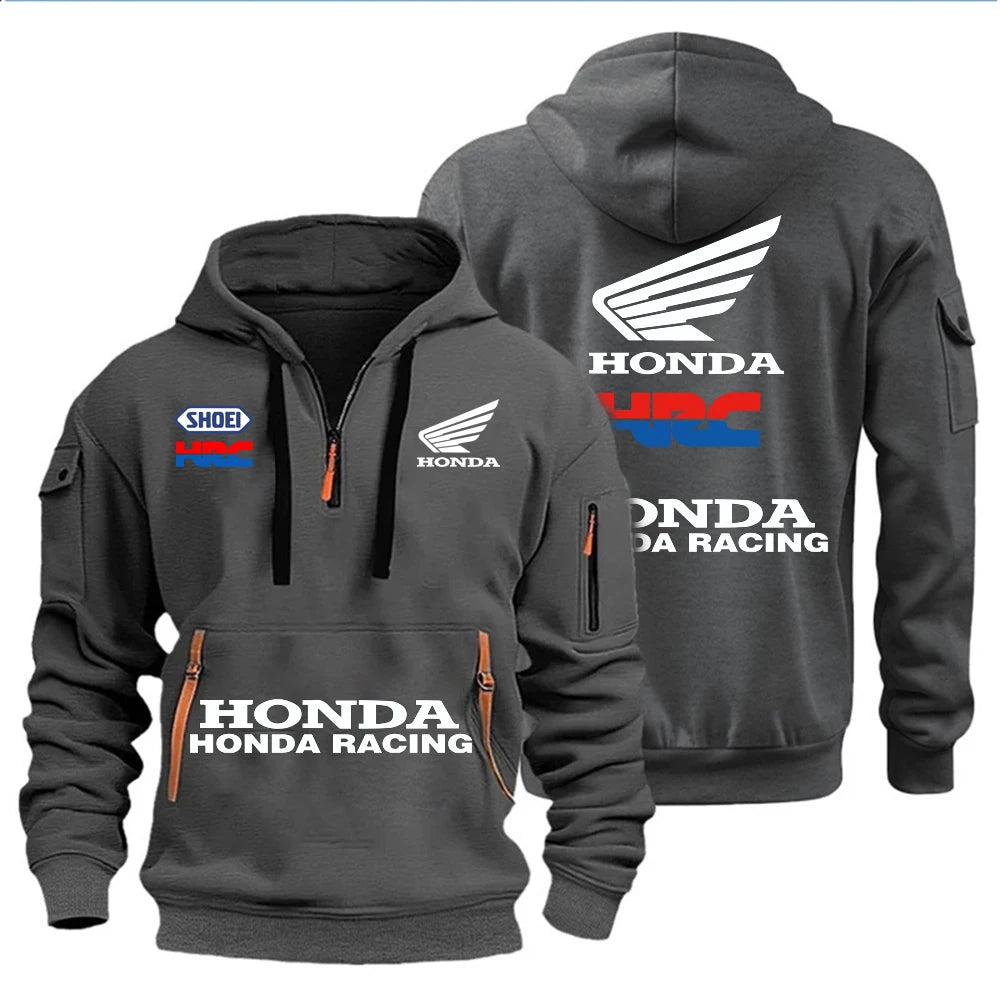 Honda Racing's Autumn And Winter Men's Clothing Features Multi-Zipper Design Hoodies, Casual Sportswear And Loose Hooded
