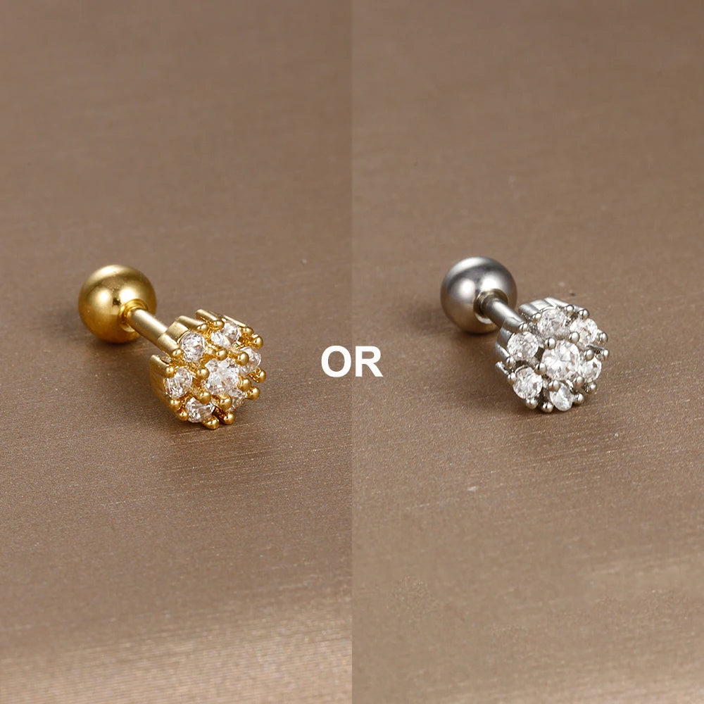 1PC 316L Stainless Steel Mini Zircon Cartilage Piercing Stud Earring For Women Girl Helix Tragus Body Jewelry Statement
