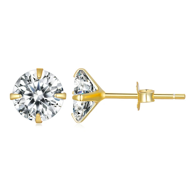 Stud Earrings 925 Sterling Silver Platinum Plated Round Cubic Zirconia Hypoallergenic Earrings 4mm 5mm 6mm 7mm BSE166
