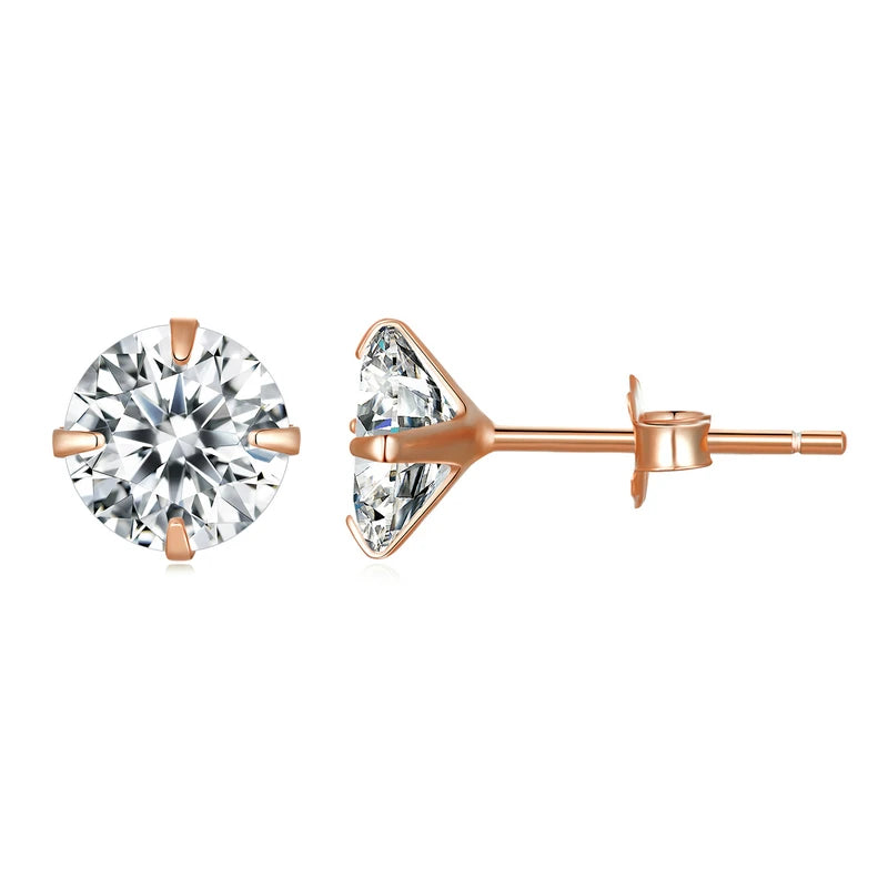 Stud Earrings 925 Sterling Silver Platinum Plated Round Cubic Zirconia Hypoallergenic Earrings 4mm 5mm 6mm 7mm BSE166