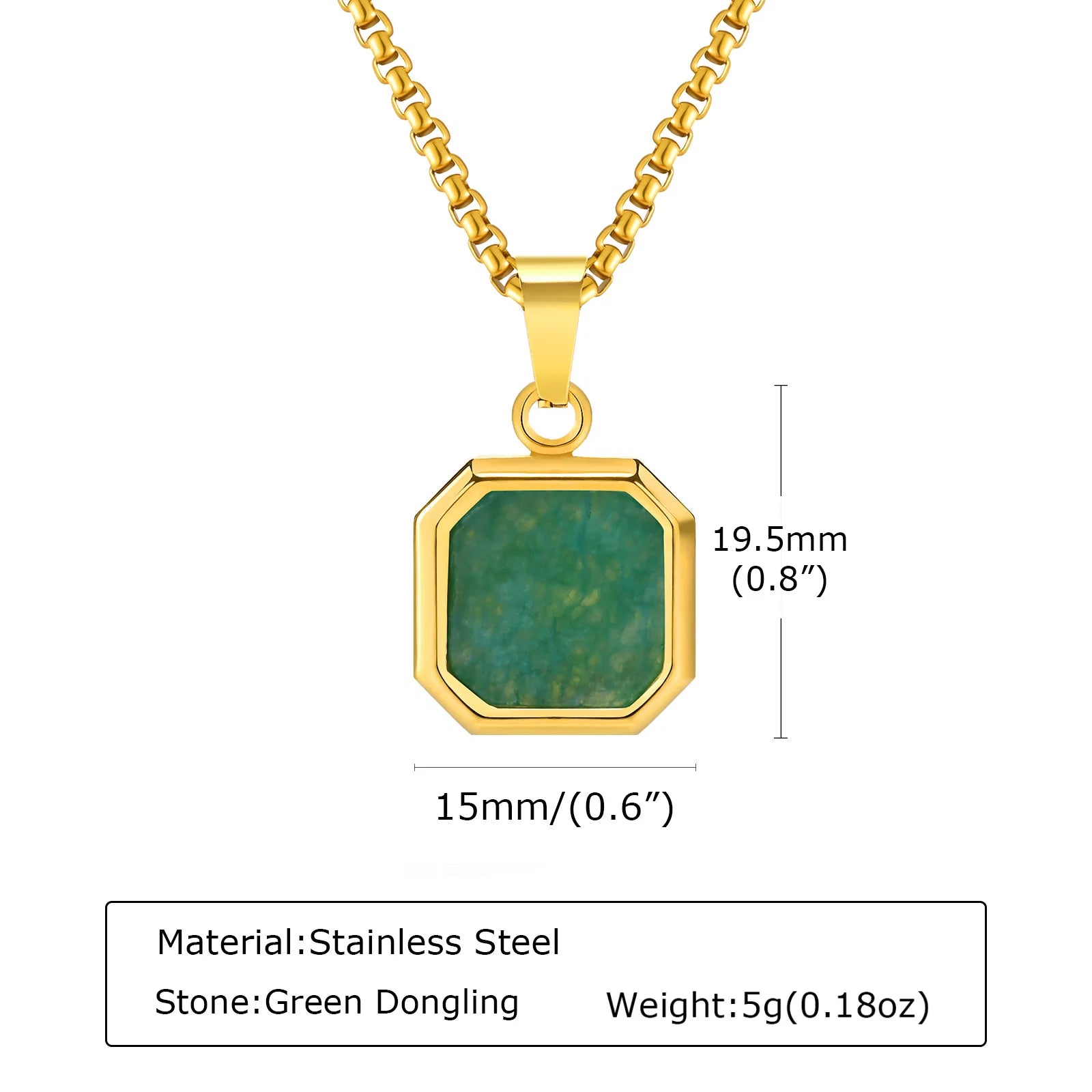 Trendy Pendant Necklaces for Men Boys,Square Natural Stone Stainless Steel Necklaces,New Hip Hop Cool Jewelry Gifts