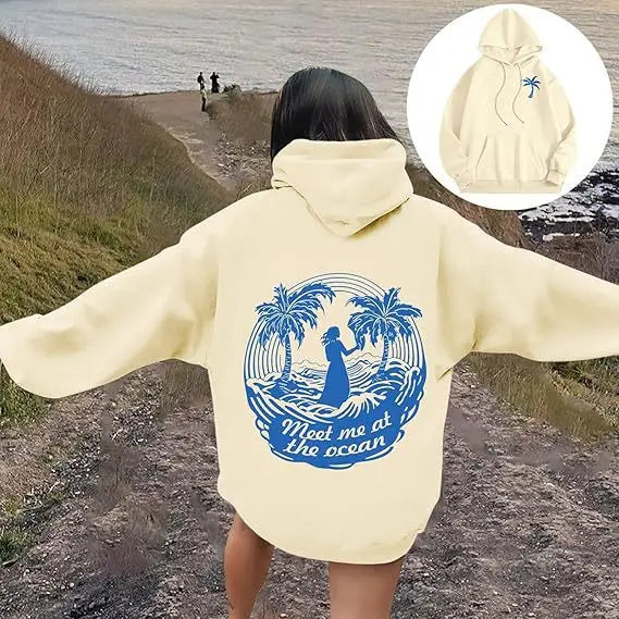 Autumn and winter new Pink Palm Puff Fashion treeprint fashionable simple hoodie casual loose comfortable hoodie drawstring spor