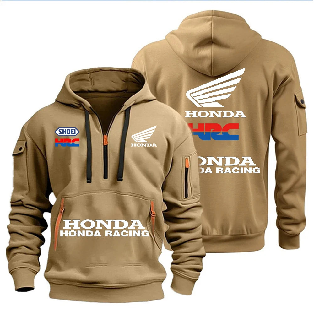 Honda Racing's Autumn And Winter Men's Clothing Features Multi-Zipper Design Hoodies, Casual Sportswear And Loose Hooded