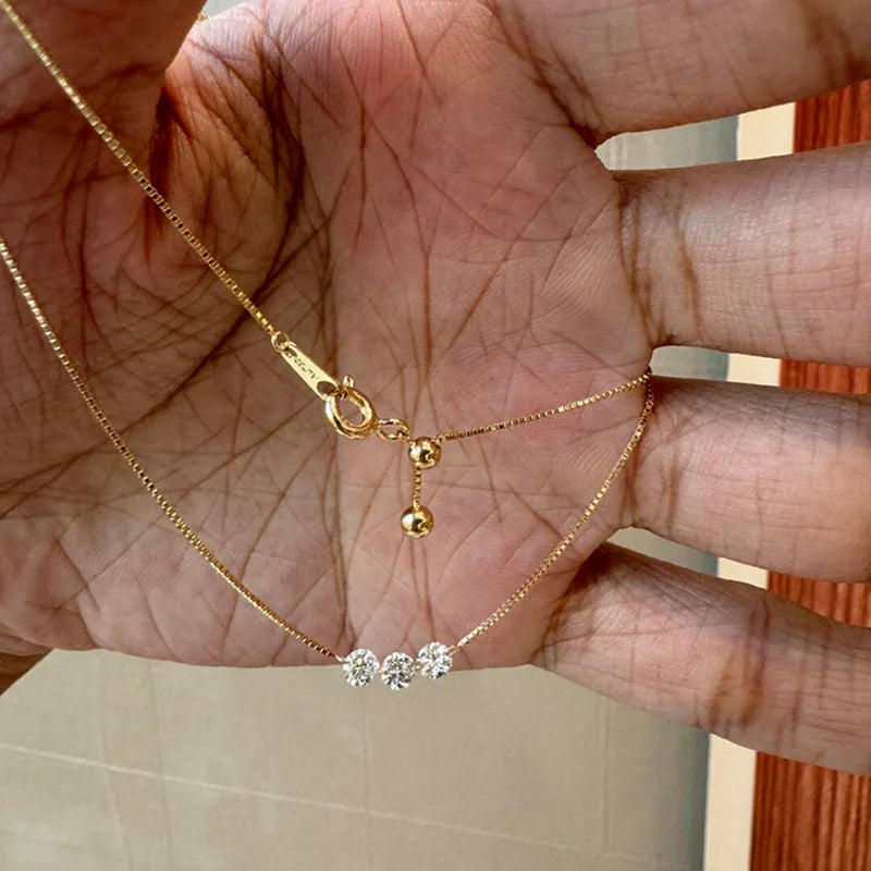 Three Zircon Thin Necklace for Women Simple Clavicle chain Delicate Elegant Jewelry Gifts Wedding Wholesale