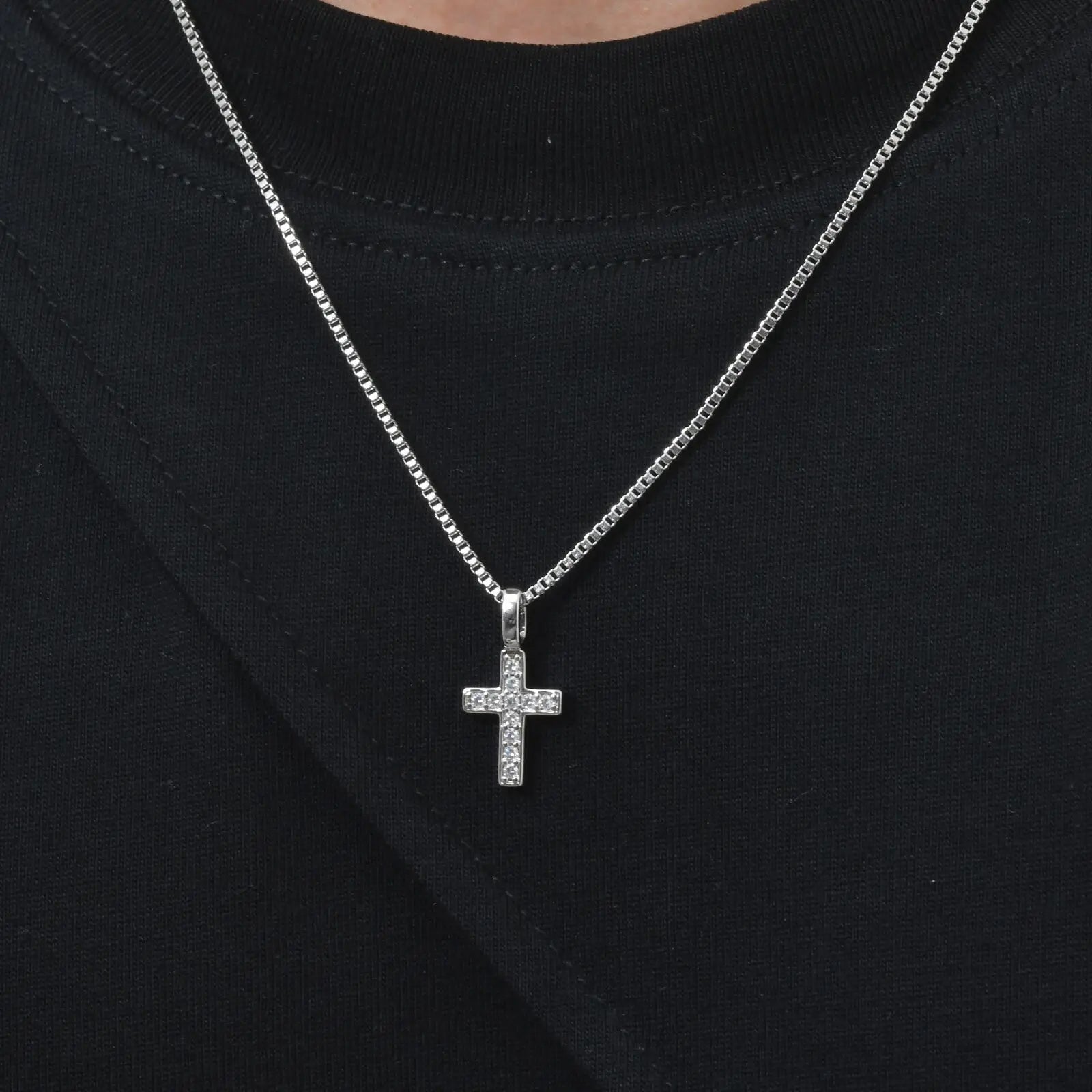 Punk Small Cross Necklace for Men Boys,Hip Hop Pendant Necklace with 50cm Stainless Steel Square Box Chain Gifts