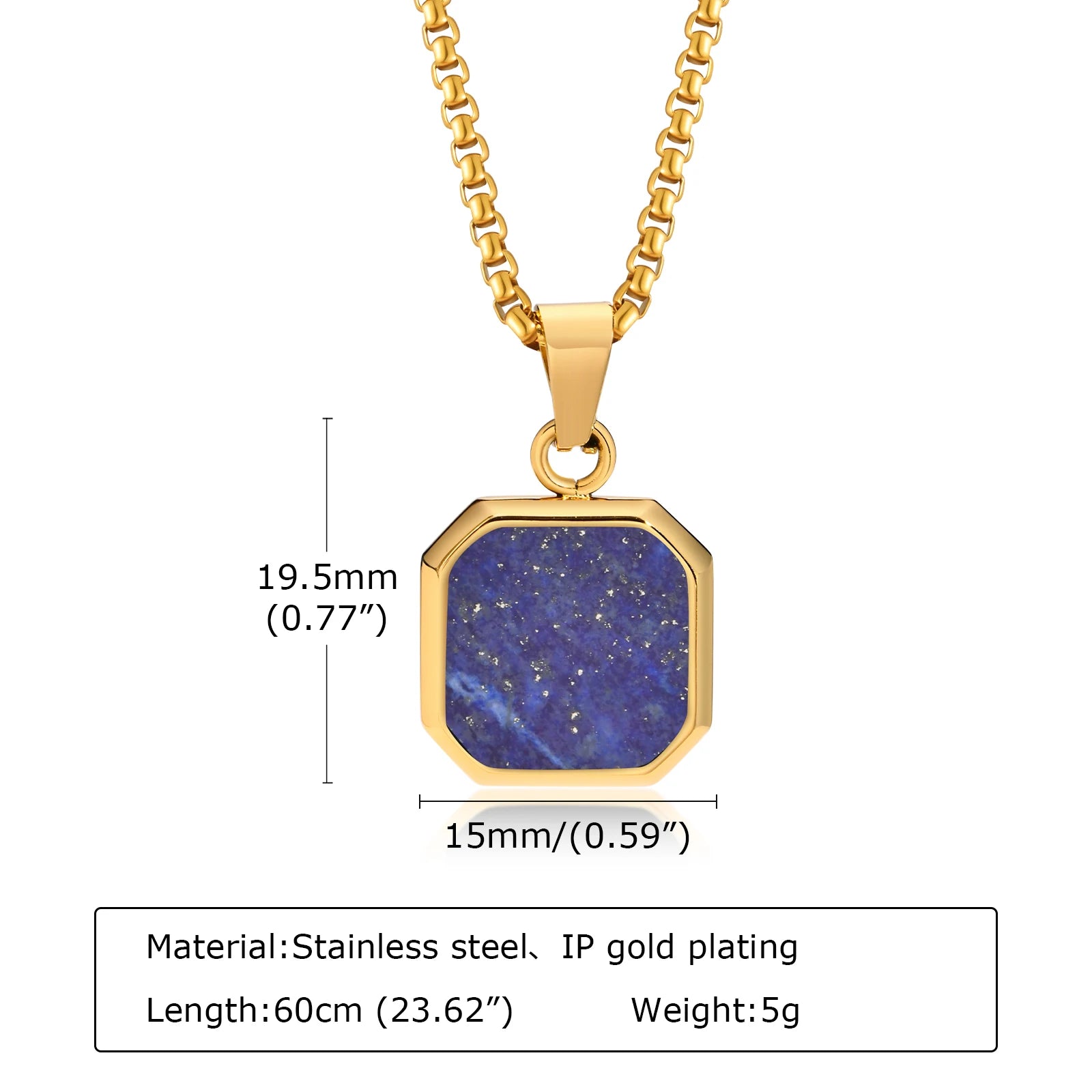 Trendy Pendant Necklaces for Men Boys,Square Natural Stone Stainless Steel Necklaces,New Hip Hop Cool Jewelry Gifts
