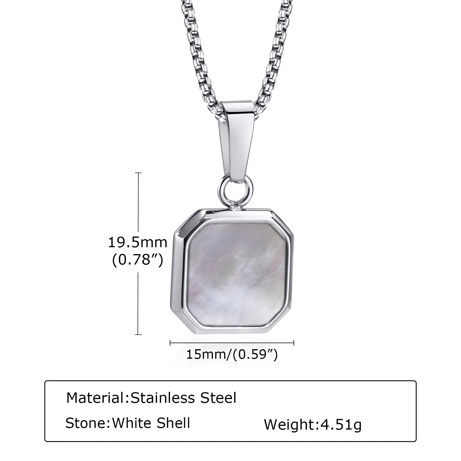 Trendy Pendant Necklaces for Men Boys,Square Natural Stone Stainless Steel Necklaces,New Hip Hop Cool Jewelry Gifts