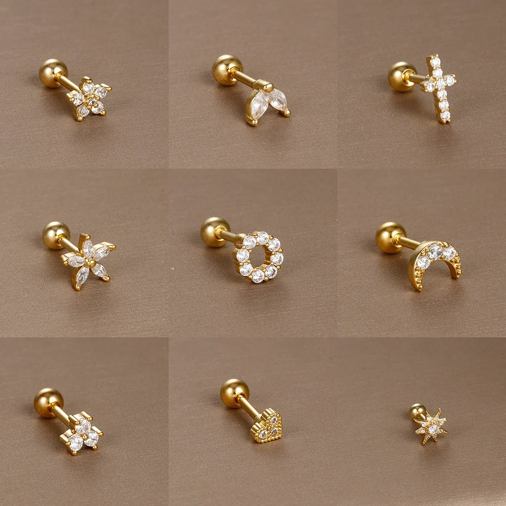 1PC 316L Stainless Steel Mini Zircon Cartilage Piercing Stud Earring For Women Girl Helix Tragus Body Jewelry Statement