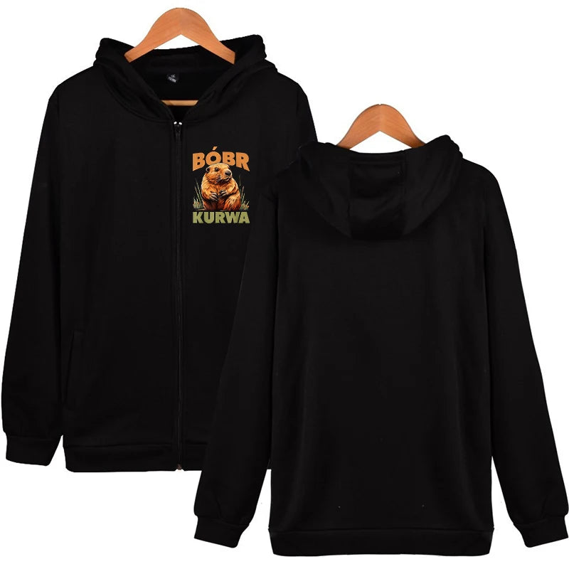 Bobr Kurwa Harajuku Y2k Zip Up Hoodies Men Women Fashion Funny Hooded Streetwear Kurwa Bober Grunge Zipper Sweatshirts Clothes