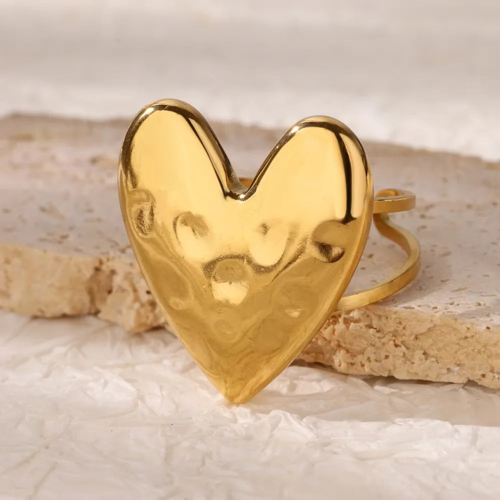 Elegant Stainless Steel Big Bloom Flower Rings For Women Gold Color Sun Starfish Open Ring Finger Jewelry Wedding Her Gift Punk