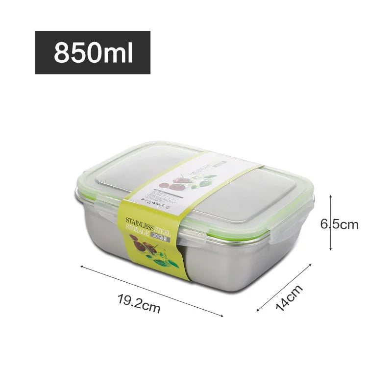 304 Stainless Steel Fresh-keeping Box Sealed Leak Proof Lunch Box Fruit Box with Lid Dumpling Container Refrigerated Storage Box