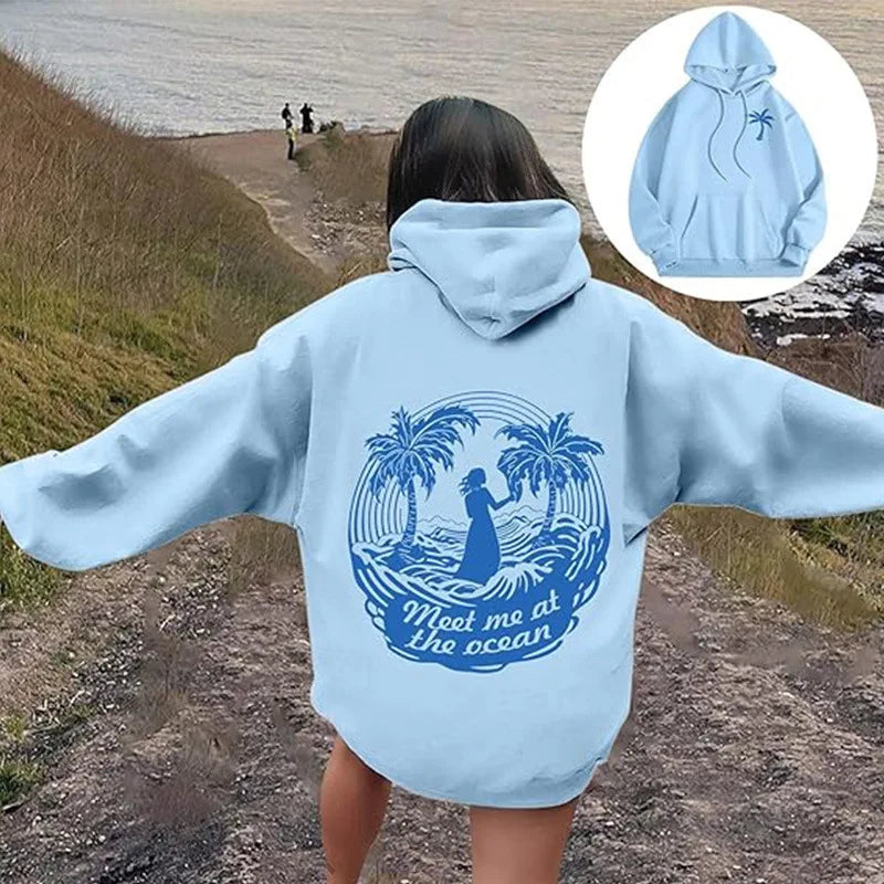 Autumn and winter new Pink Palm Puff Fashion treeprint fashionable simple hoodie casual loose comfortable hoodie drawstring spor