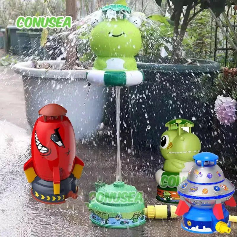 outdoor Water Toy Baby Bath Toys Cartoon Frog Dinosaur Sprinkler Rotating Spray Garden Yard  Fun Games Toys for Kids boys girls