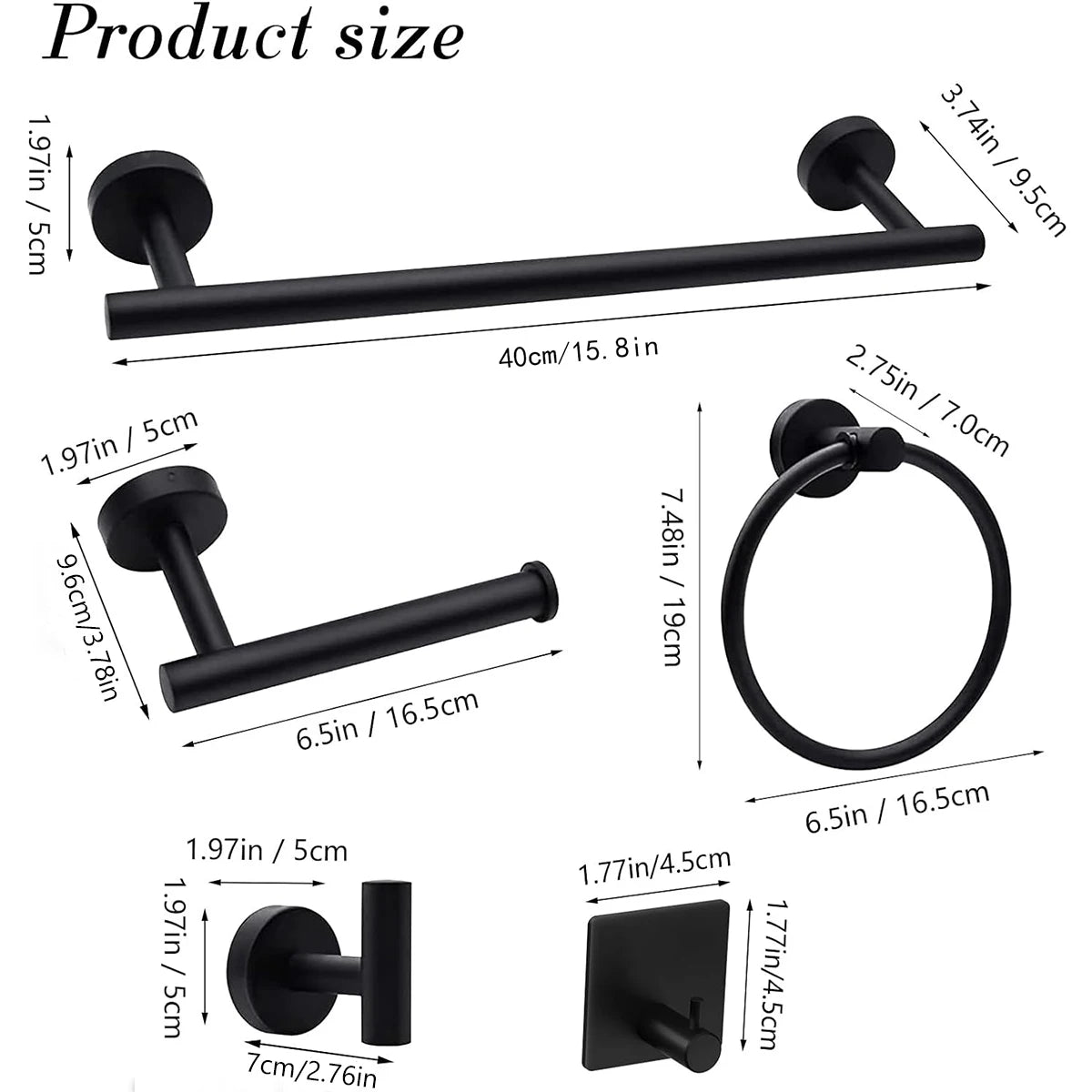 Black Bathroom Hardware Set Accessories Wall Mounted Stainless Steel Towel Bar Towel Ring Toilet Paper Holder Hook Bathroom Kit