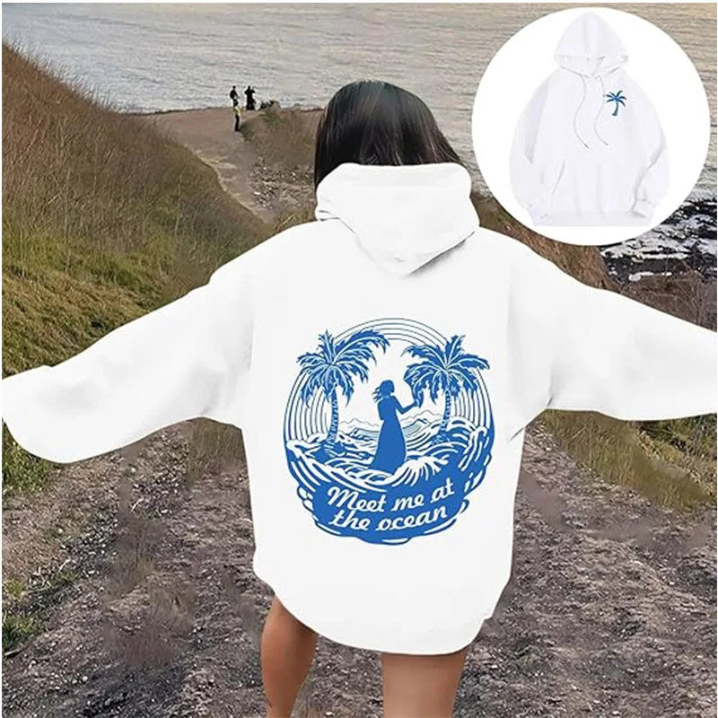 Autumn and winter new Pink Palm Puff Fashion treeprint fashionable simple hoodie casual loose comfortable hoodie drawstring spor