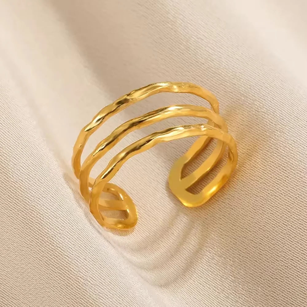Elegant Stainless Steel Big Bloom Flower Rings For Women Gold Color Sun Starfish Open Ring Finger Jewelry Wedding Her Gift Punk