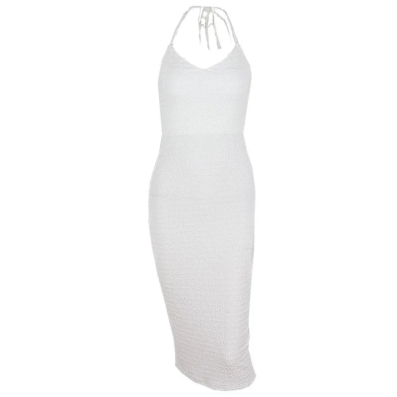 WhereMery Elegant Sleeveless Long Dresses Y2K Summer Backless Slim Low-cut Women's Dress Fashion Solid Knit Streetwear Club Robe