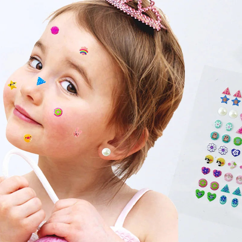 Earrings for Girls Sticker 3D Gem Glitter Shiny Crystal Resin Self-adhesive Earrings Nail Decoration Stickers Children's Gift