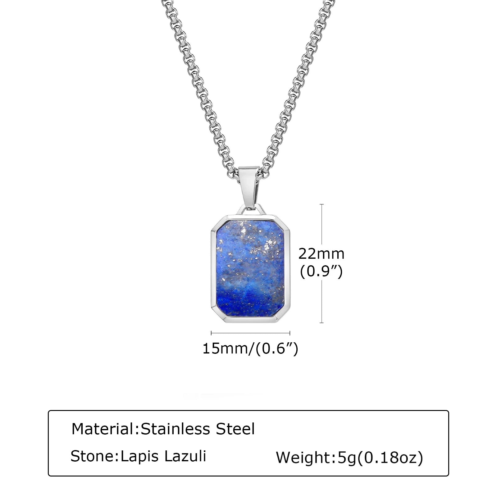 Trendy Pendant Necklaces for Men Boys,Square Natural Stone Stainless Steel Necklaces,New Hip Hop Cool Jewelry Gifts