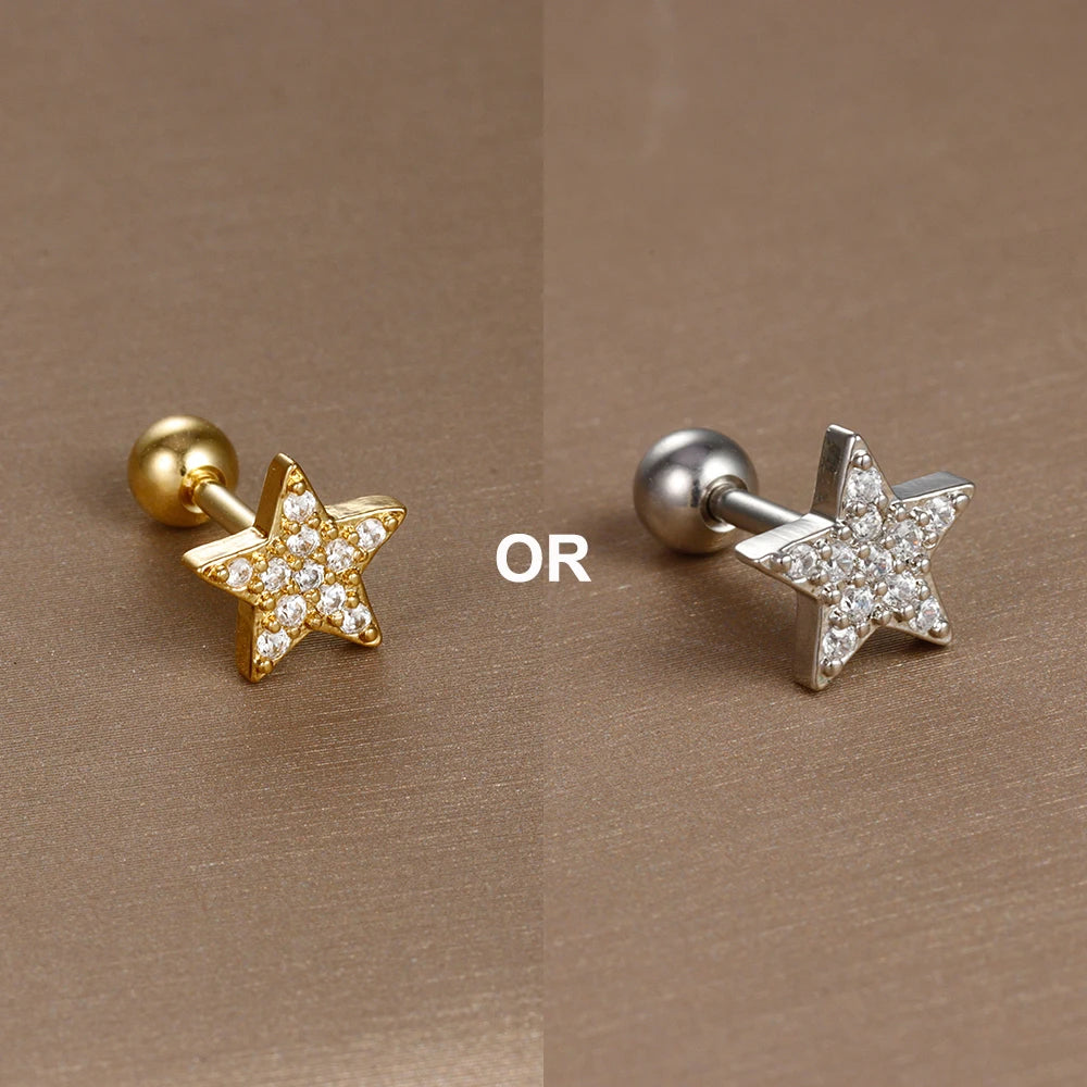 1PC 316L Stainless Steel Mini Zircon Cartilage Piercing Stud Earring For Women Girl Helix Tragus Body Jewelry Statement