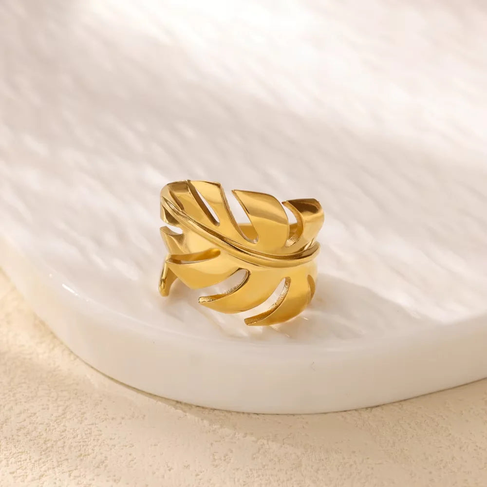 Elegant Stainless Steel Big Bloom Flower Rings For Women Gold Color Sun Starfish Open Ring Finger Jewelry Wedding Her Gift Punk