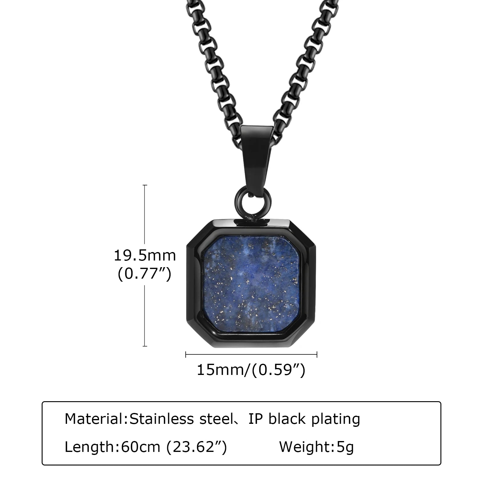 Trendy Pendant Necklaces for Men Boys,Square Natural Stone Stainless Steel Necklaces,New Hip Hop Cool Jewelry Gifts