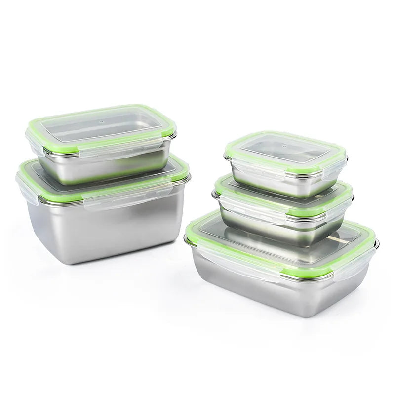 304 Stainless Steel Fresh-keeping Box Sealed Leak Proof Lunch Box Fruit Box with Lid Dumpling Container Refrigerated Storage Box