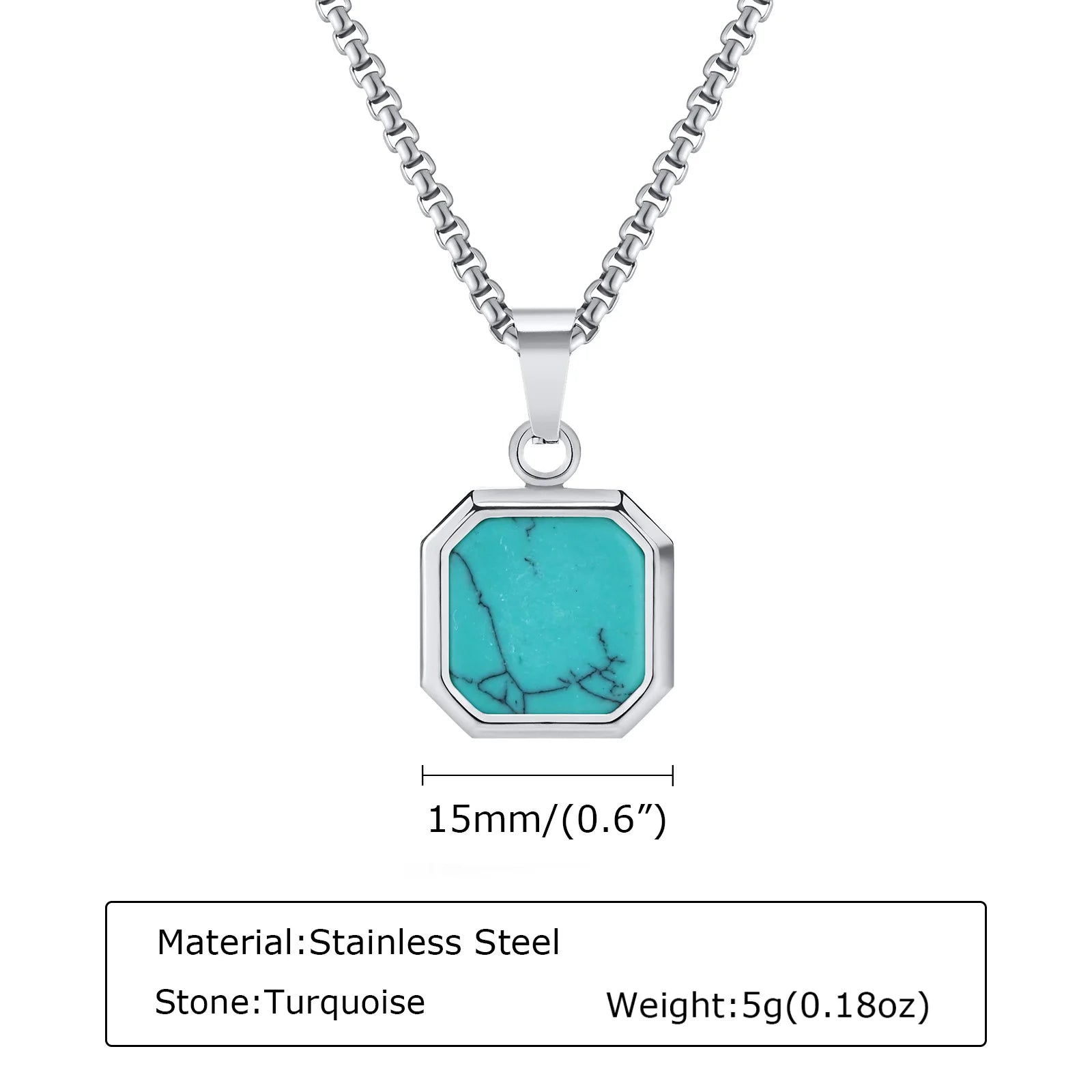 Trendy Pendant Necklaces for Men Boys,Square Natural Stone Stainless Steel Necklaces,New Hip Hop Cool Jewelry Gifts