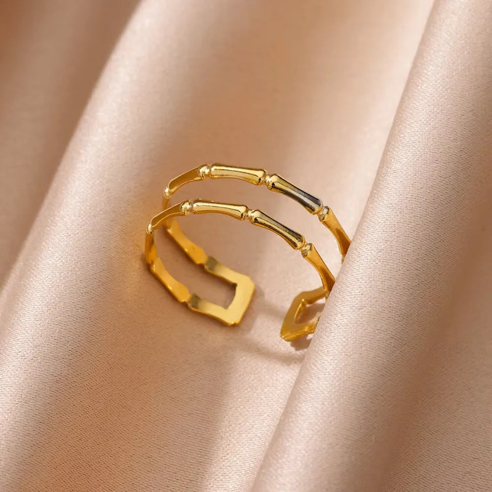 Elegant Stainless Steel Big Bloom Flower Rings For Women Gold Color Sun Starfish Open Ring Finger Jewelry Wedding Her Gift Punk