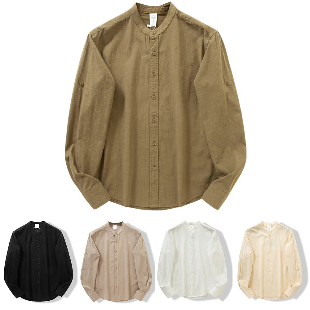 TRAFZR Shirts for Man Cotton 100℅  Autumn Long Sleeve Elegant Old Money Social White Japanese Style Streetwear Fashion blouse