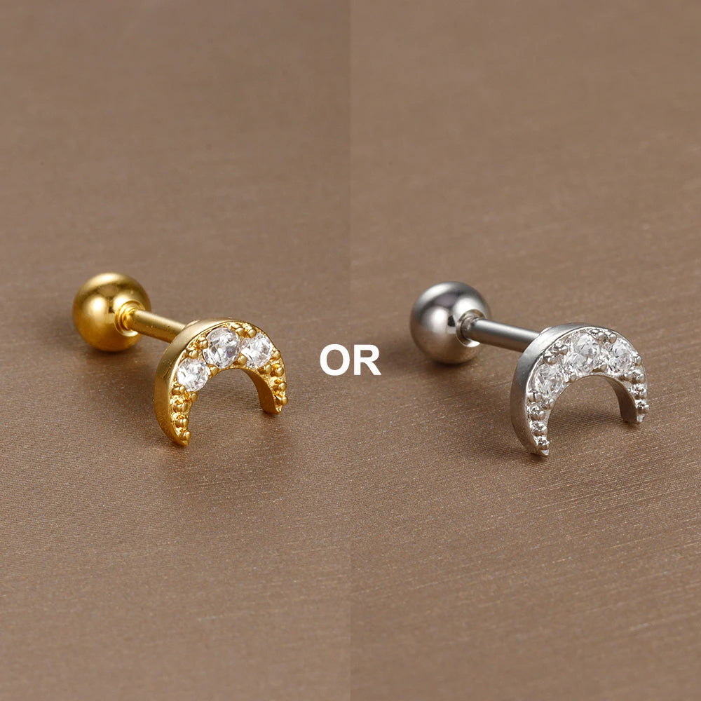 1PC 316L Stainless Steel Mini Zircon Cartilage Piercing Stud Earring For Women Girl Helix Tragus Body Jewelry Statement