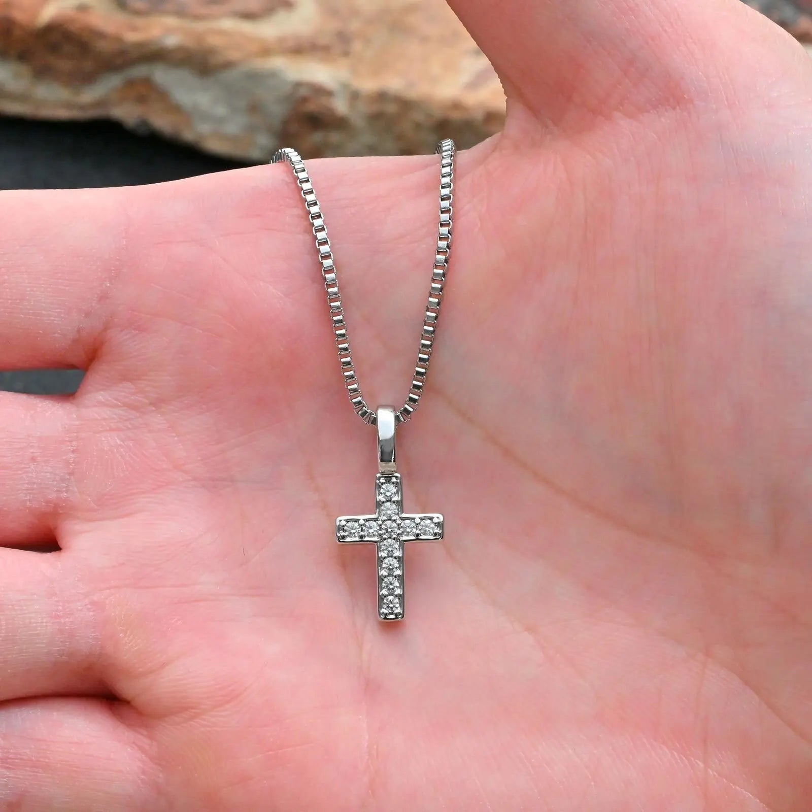 Punk Small Cross Necklace for Men Boys,Hip Hop Pendant Necklace with 50cm Stainless Steel Square Box Chain Gifts