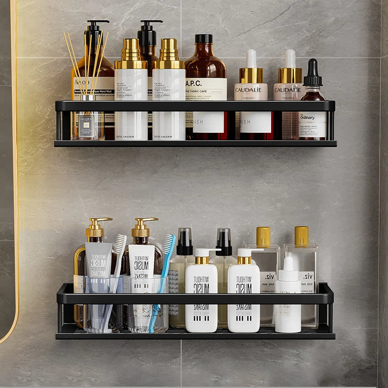 Black Space Aluminum  Toilet Rack Wall-mounted Bathroom Shelves  Changing Basket Set For Kitchen Accessories