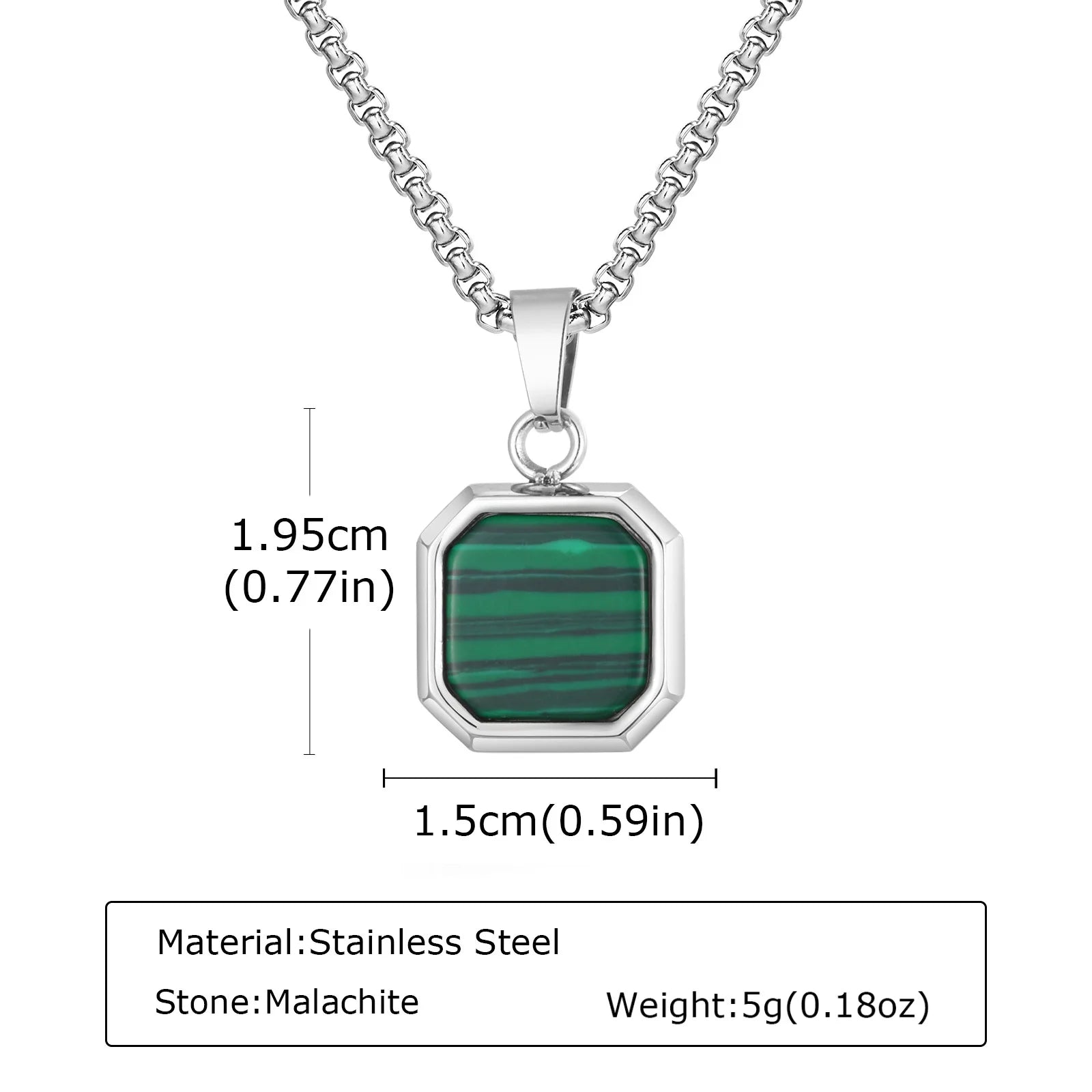 Trendy Pendant Necklaces for Men Boys,Square Natural Stone Stainless Steel Necklaces,New Hip Hop Cool Jewelry Gifts