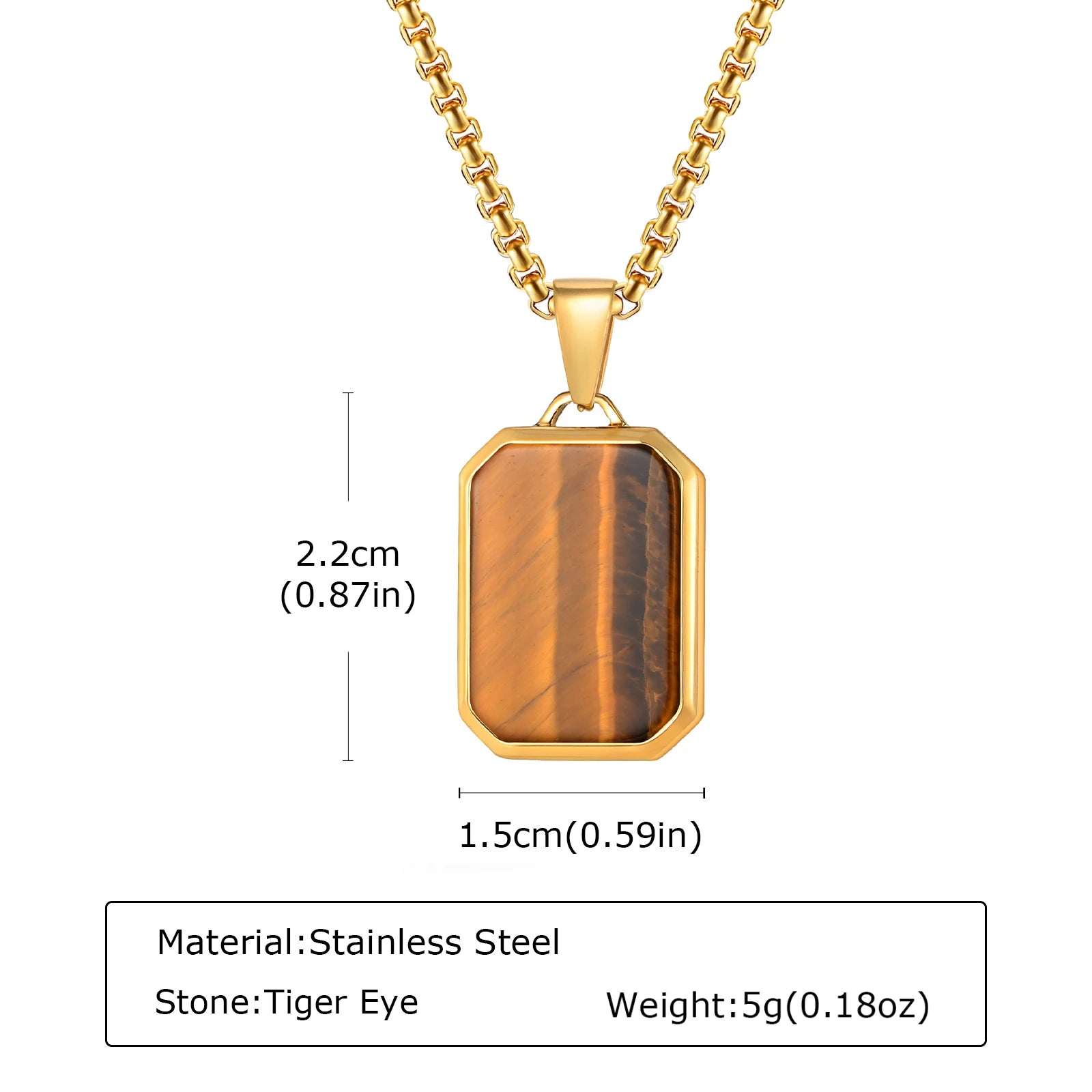 Trendy Pendant Necklaces for Men Boys,Square Natural Stone Stainless Steel Necklaces,New Hip Hop Cool Jewelry Gifts