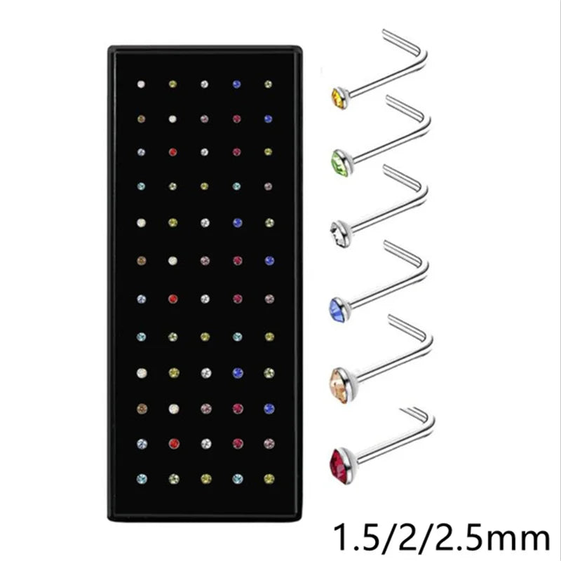 Fashion L Shape Rhinestone Crystal Stainless Steel Nose Piercing Ear Bone Women Hypoallergenic Body Jewelry Piercing