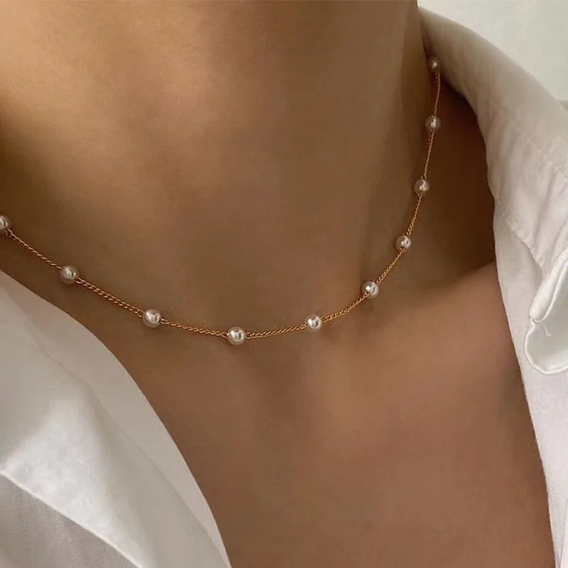 3pcs Women's Pearl Necklace Set 14K Gold Fashion Love Heart Pendant Waterproof Hypoallergenic Collarbone Neck Chain Jewelry