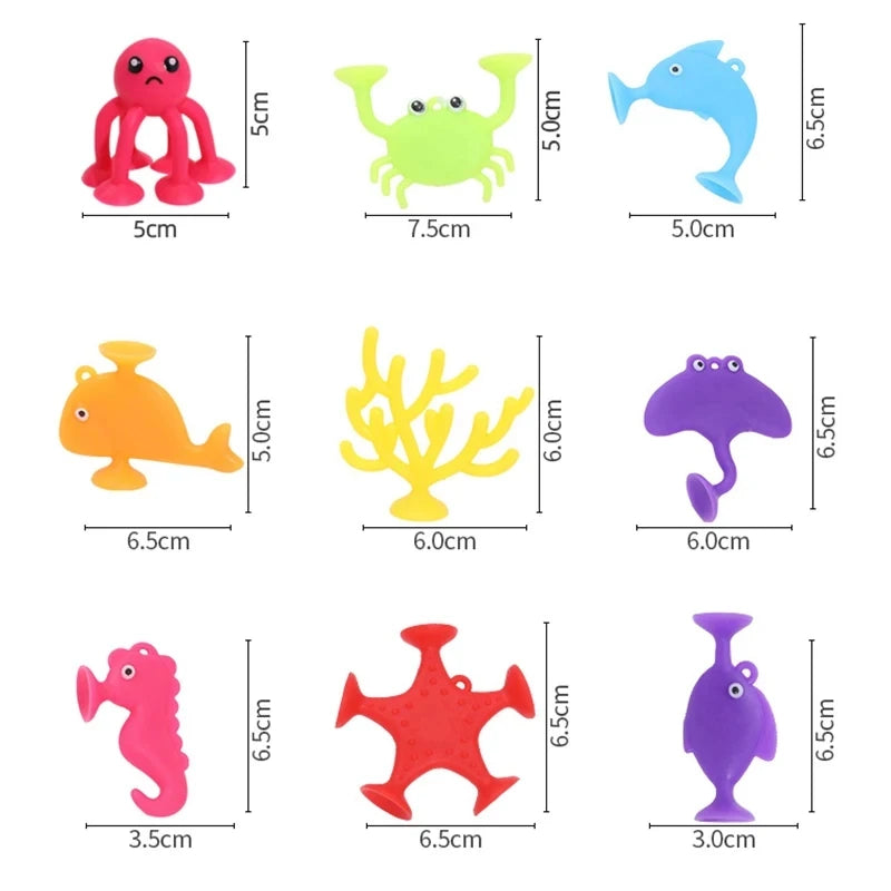 Baby Sucker Bath Toys for Kids Boys Girls Animal Shaped Suction Toys Parent-Child Interactive Game Window Travel Building Blocks