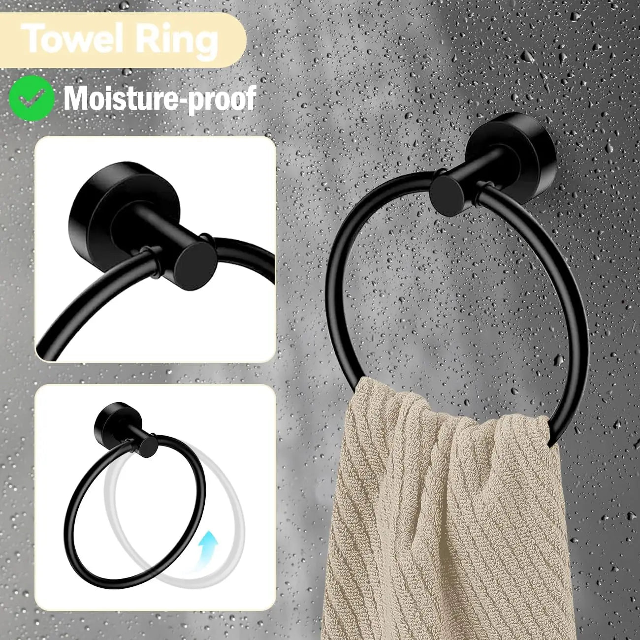 Black Bathroom Hardware Set Accessories Wall Mounted Stainless Steel Towel Bar Towel Ring Toilet Paper Holder Hook Bathroom Kit